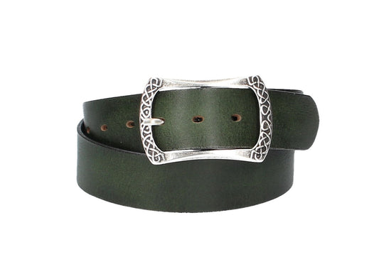 Ledergürtel Grün 40mm mit Vollschließe in Silber - leder-accessoires.com