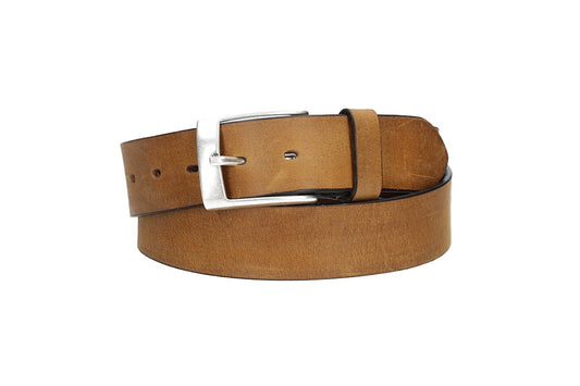 Ledergürtel Gelb|Ocker 40mm mit Dornschließe in Silber - leder-accessoires.com