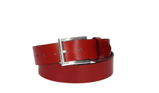 Hochwertiger Ledergürtel 40mm in Rot mit rustikaler Schließe in Silber