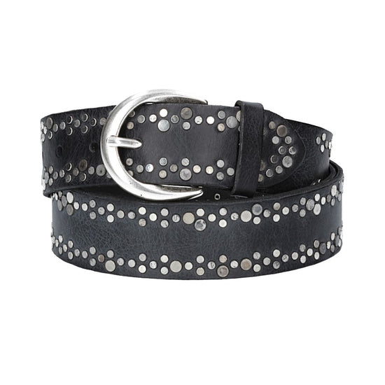 Ledergürtel Schwarz 40mm mit Nieten und Dornschließe - leder-accessoires.com