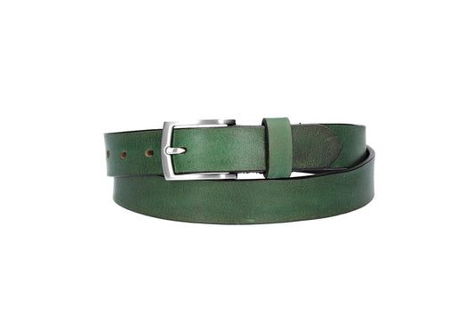 Ledergürtel 30mm in Grün mit Schließe in Silber - leder-accessoires.com