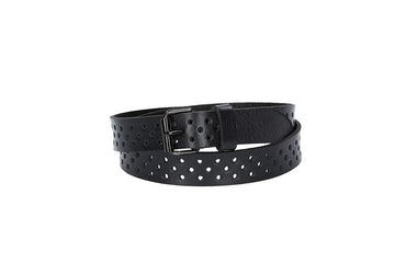 Ledergürtel Mini 20mm in Schwarz mit durchgehender Lochung und dunkler Rollschließe - leder-accessoires.com