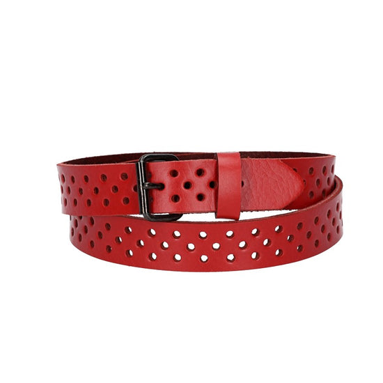 Ledergürtel Mini 20mm in Rot mit durchgehender Lochung und dunkler Rollschließe - leder-accessoires.com