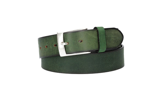 Ledergürtel Grün 40mm mit Dornschließe in Silber - leder-accessoires.com