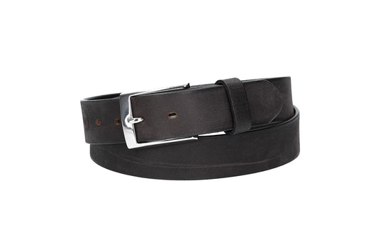 Ledergürtel Schwarz 35mm mit Dornschließe in Silber - leder-accessoires.com