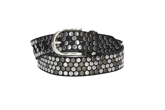 Nietengürtel 35mm in Schwarz und Dornschließe Silber - leder-accessoires.com