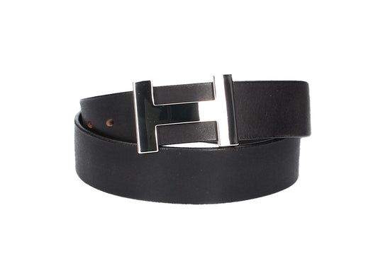 Ledergürtel Schwarz 40mm mit H-Schließe in Silber - leder-accessoires.com