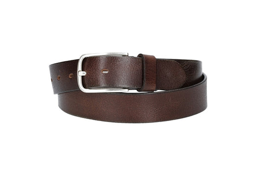 Ledergürtel Braun 35mm mit Dornschließe in Silber - leder-accessoires.com
