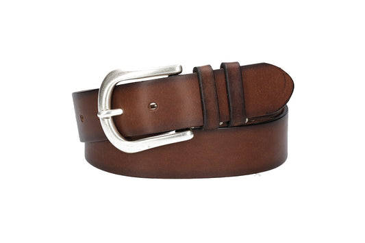 Ledergürtel Braun 40mm mit Handnaht und Schließe Silber - leder-accessoires.com