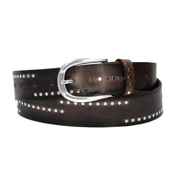 Nietengürtel 35mm in Smoke|Grau mit Airbrushkante und Dornschließe Silber - leder-accessoires.com