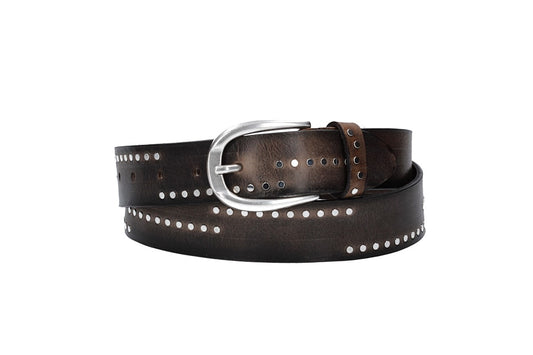 Nietengürtel 35mm in Smoke|Grau mit Airbrushkante und Dornschließe Silber - leder-accessoires.com