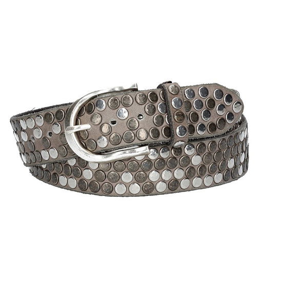 Nietengürtel 35mm in Grau|Taupe und Dornschließe Silber - leder-accessoires.com