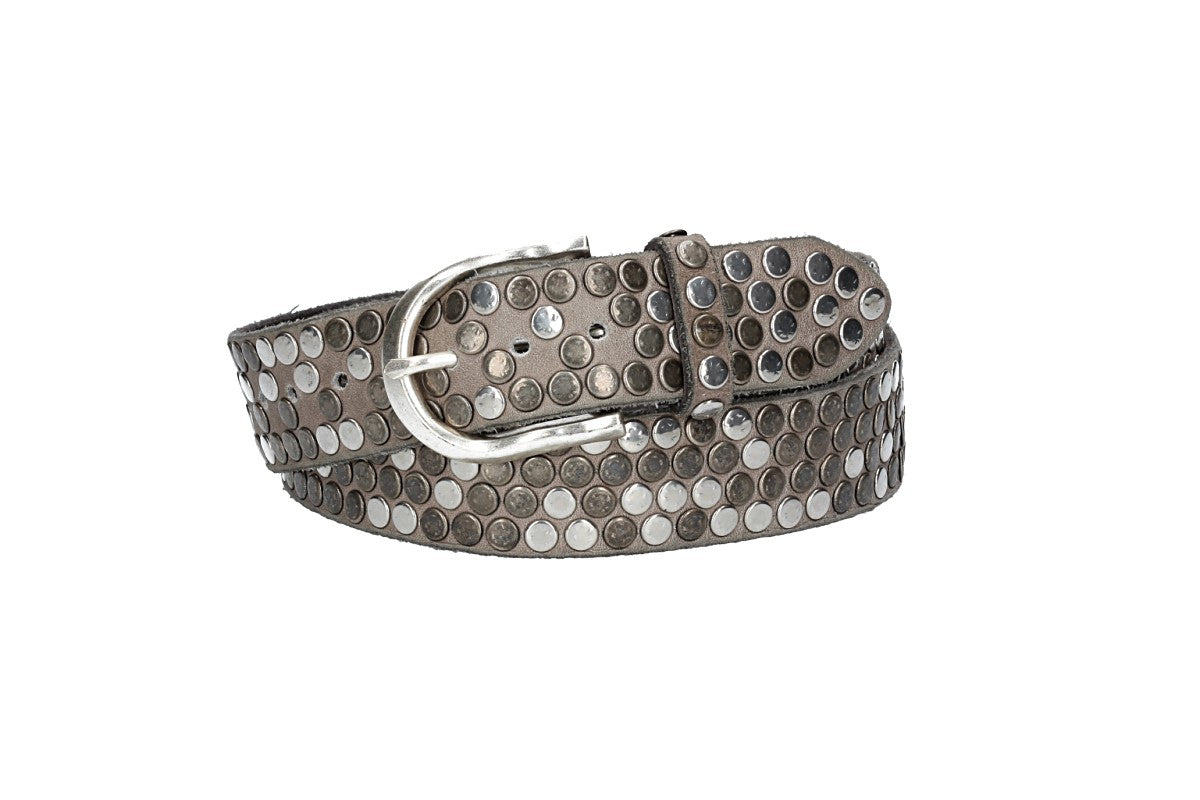 Nietengürtel 35mm in Grau|Taupe und Dornschließe Silber - leder-accessoires.com