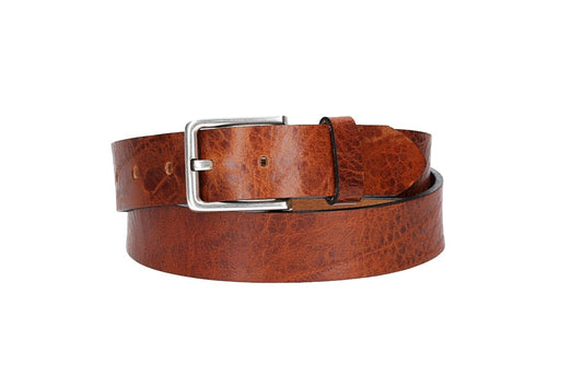 Hochwertiger Ledergürtel 35mm in Cognac mit rustikaler Schließe in Silber - leder-accessoires.com