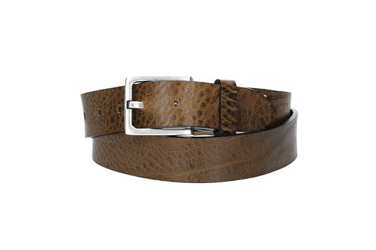Hochwertiger Ledergürtel 35mm in Olive mit rustikaler Schließe in Silber - leder-accessoires.com