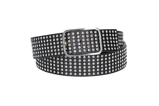 Ledergürtel 40mm in Schwarz mit Swarowski  und Vollschließe Schwarz - leder-accessoires.com