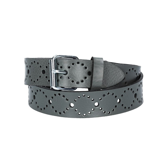 Ledergürtel Kids 25mm in Grau mit Lochmuster und Schließe Silber - leder-accessoires.com