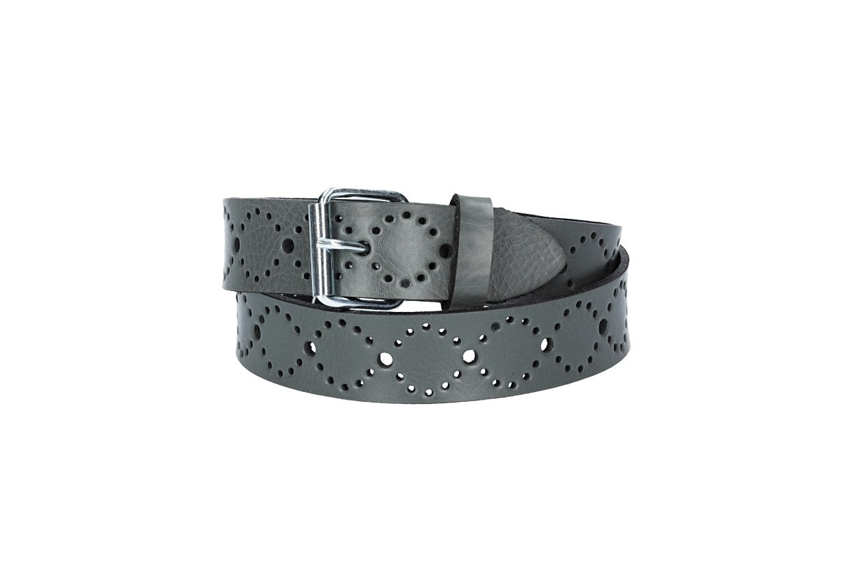 Ledergürtel Kids 25mm in Grau mit Lochmuster und Schließe Silber - leder-accessoires.com