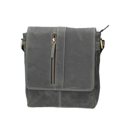 Umhängetasche mit Überschlag aus Leder in Schwarz - leder-accessoires.com