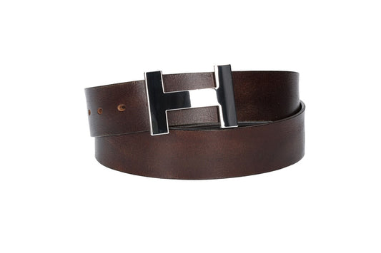 Ledergürtel Braun 40mm mit H-Schließe in Silber - leder-accessoires.com