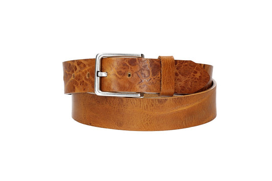 Hochwertiger Ledergürtel 35mm in Gelb|Senfgelb mit rustikaler Schließe in Silber - leder-accessoires.com