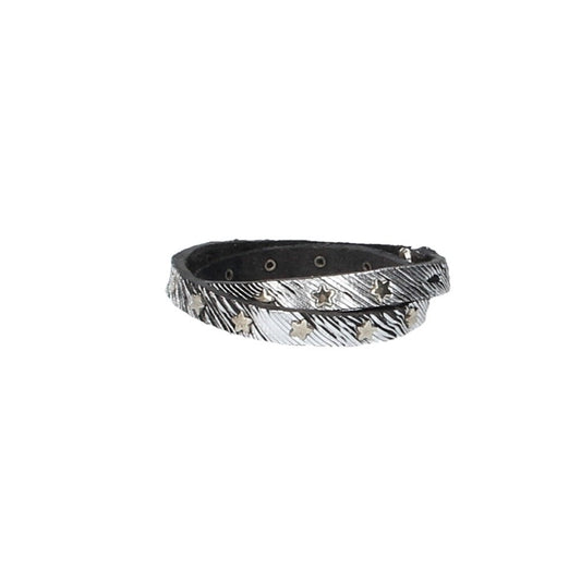 Armband zweifach Silber mit Sternennieten aus Leder - leder-accessoires.com