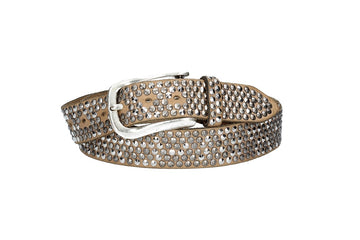 Nietengürtel 35mm in Taupe mit Pyramidennieten und Dornschließe Silber - leder-accessoires.com