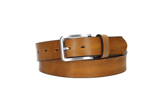 Ledergürtel Ocker|Senfgelb 35mm mit Dornschließe in Silber - leder-accessoires.com