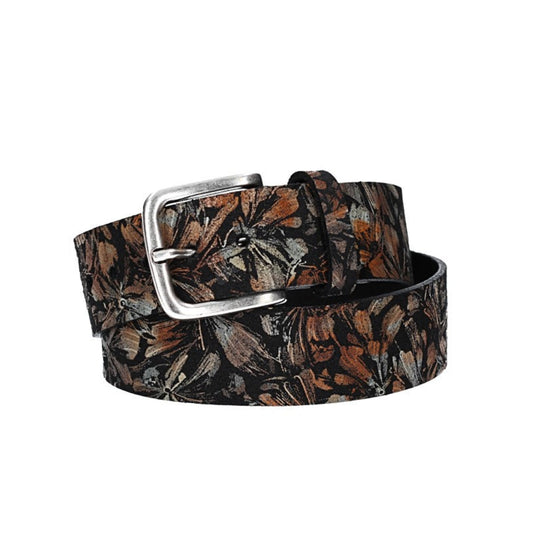 Ledergürtel Kids 30mm in Schwarz mit Blumenmuster und Schließe Silber - leder-accessoires.com