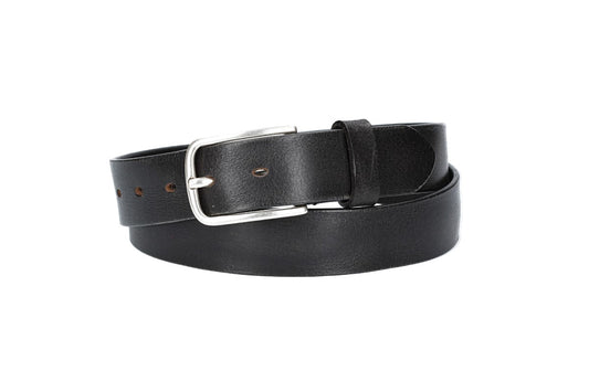Ledergürtel Schwarz 35mm mit Dornschließe in Silber - leder-accessoires.com
