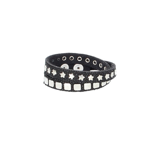 Armband doppelt Schwarz|Silber in Rochenoptik aus Leder - leder-accessoires.com