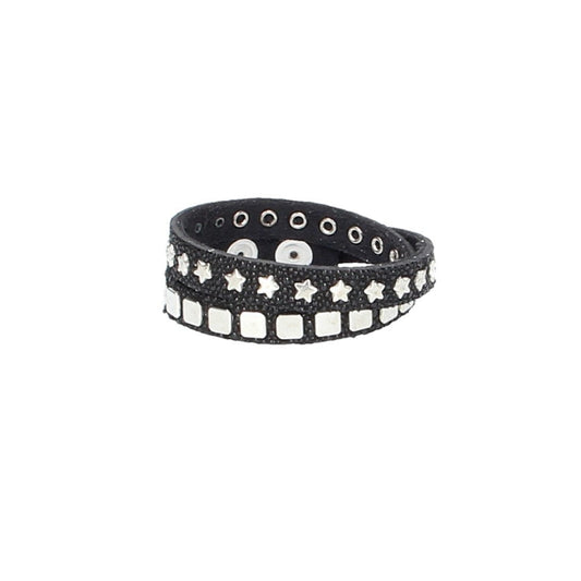 Armband doppelt Schwarz|Silber in Rochenoptik aus Leder