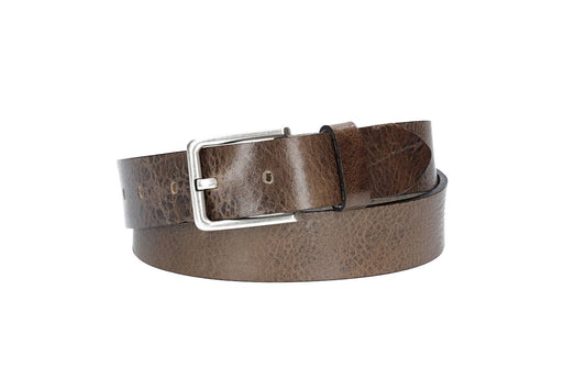 Hochwertiger Ledergürtel 35mm in Grau mit rustikaler Schließe in Silber - leder-accessoires.com