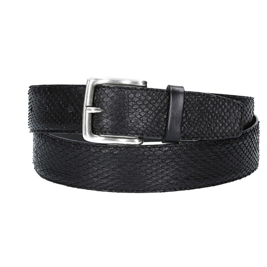 Schlangenledergürtel 35mm Schwarz mit Schließe in Silber - leder-accessoires.com