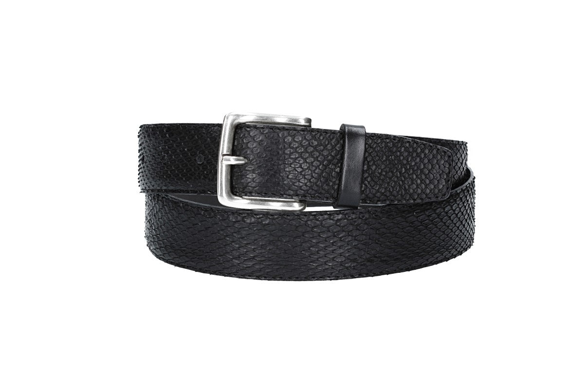 Schlangenledergürtel 35mm Schwarz mit Schließe in Silber - leder-accessoires.com
