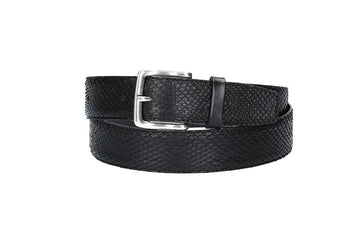 Schlangenledergürtel 35mm Schwarz mit Schließe in Silber - leder-accessoires.com