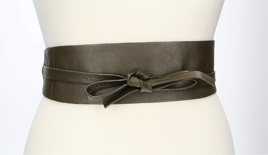 Taillen-| Bandgürtel 70mm Grün|Oliv zum binden - leder-accessoires.com