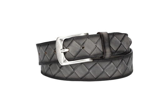Jeansgürtel 40mm in Taupe|Grau mit Rautenprägung und Dornschließe - leder-accessoires.com