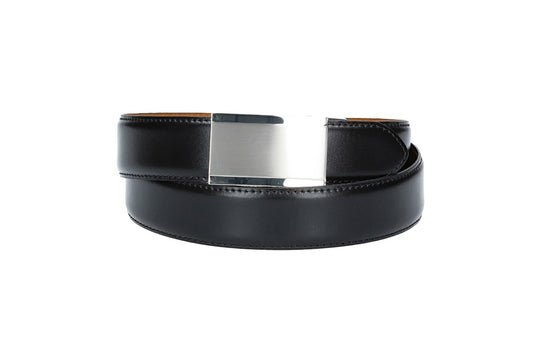Anzugs| Automatikgürtel 35mm bombiert und abgenäht in Schwarz mit Koppelschließe - leder-accessoires.com