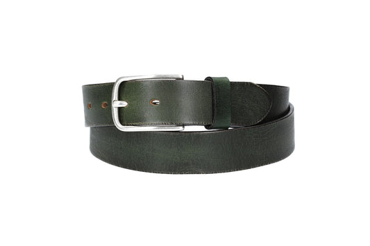 Ledergürtel Grün 35mm mit Dornschließe in Silber - leder-accessoires.com