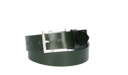Hochwertiger Ledergürtel 40mm in Oliv mit rustikaler Schließe in Silber - leder-accessoires.com