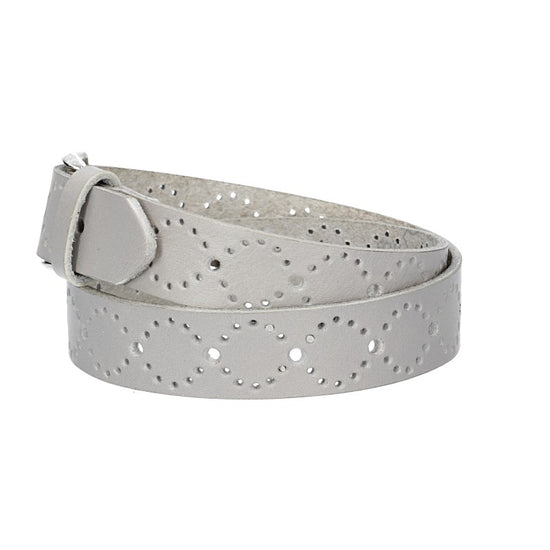 Ledergürtel Kids 25mm in Hellgrau mit Lochmuster und Schließe Silber - leder-accessoires.com