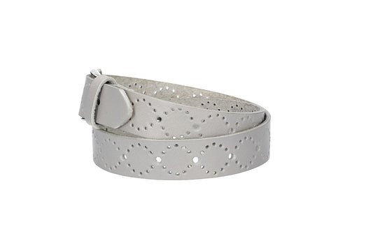 Ledergürtel Kids 25mm in Hellgrau mit Lochmuster und Schließe Silber - leder-accessoires.com