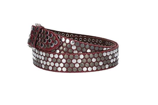 Nietengürtel 35mm in Beere|Bordeaux und Dornschließe Silber - leder-accessoires.com