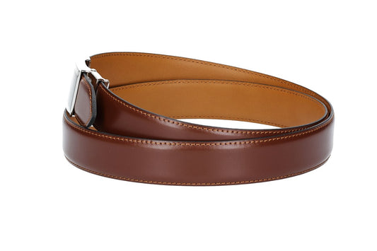 Anzugs| Automatikgürtel 35mm bombiert und abgenäht in Cognac mit Koppelschließe - leder-accessoires.com