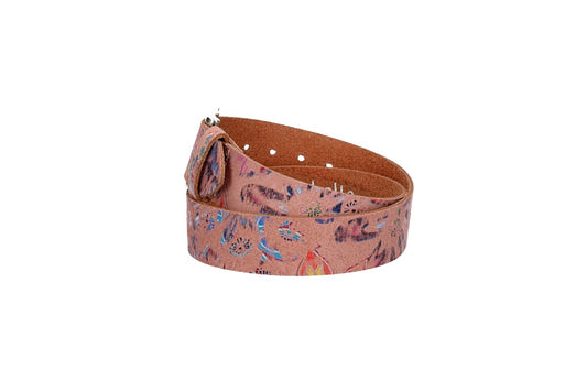 Ledergürtel Kids 30mm in Rosa mit floralem Muster und Schließe Silber - leder-accessoires.com