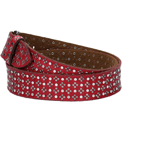 Nietengürtel 35mm in Rot und glänzende Dornschließe Silber - leder-accessoires.com