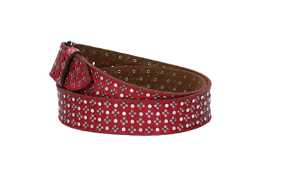 Nietengürtel 35mm in Rot und glänzende Dornschließe Silber - leder-accessoires.com