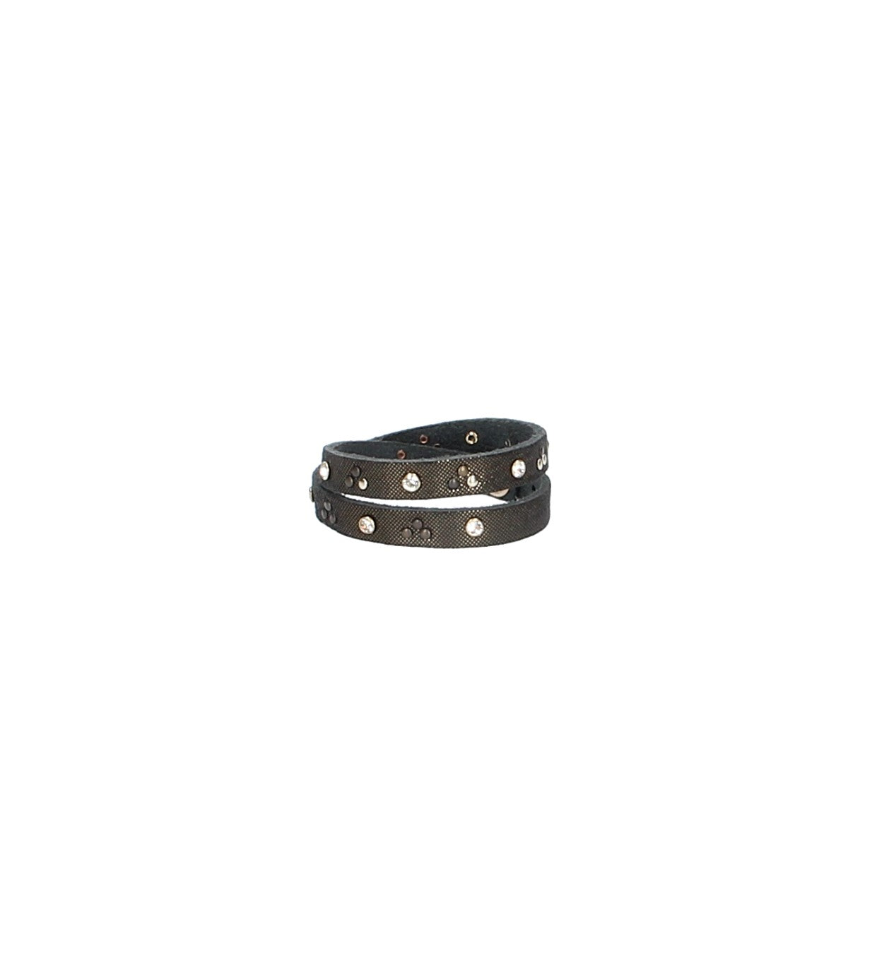 Armband Schwarz|Gold doppelt mit Nieten und Swarovski aus Leder