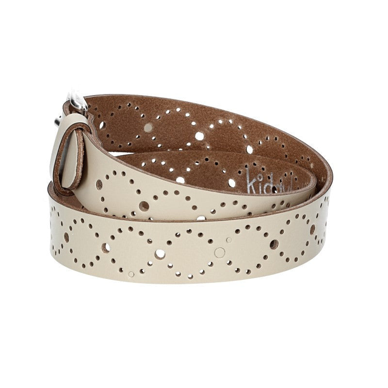 Ledergürtel Kids 25mm in Beige mit Lochmuster und Schließe Silber - leder-accessoires.com